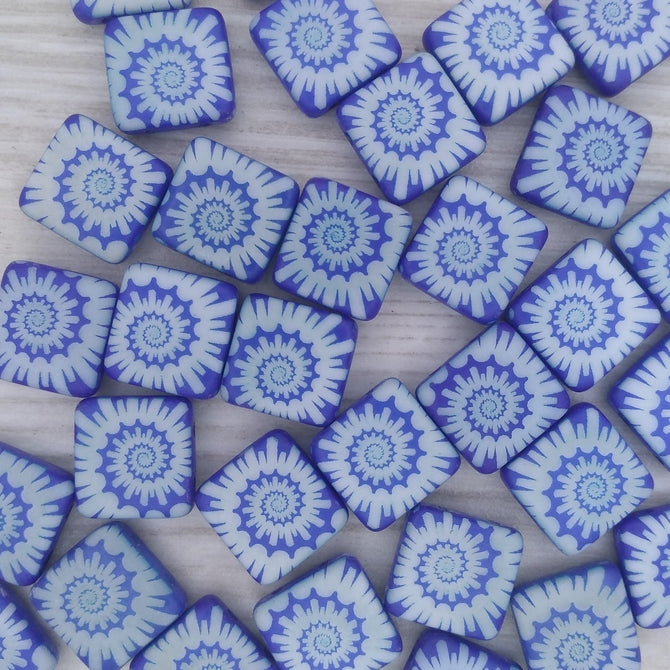 5 x 12mm square beads in Neon Blue with laser etched shell