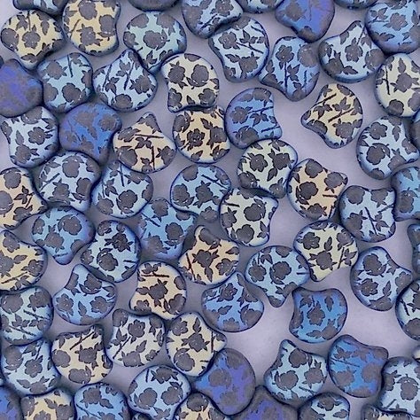 15 x Ginko beads in Matt Black with Rose design