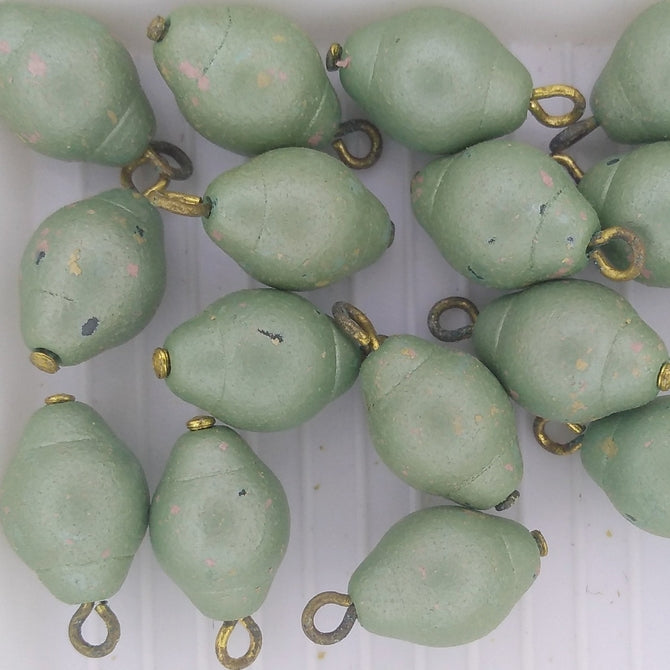 Pair of 12x9mm Green beads with headpins (vintage)