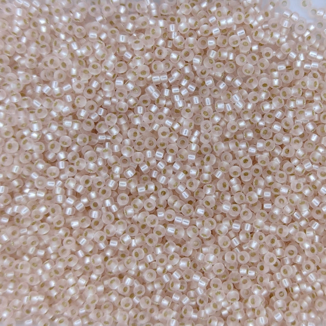 0023F - 5g Size 15/0 Miyuki seed beads in Matt Silver lined Light Blush