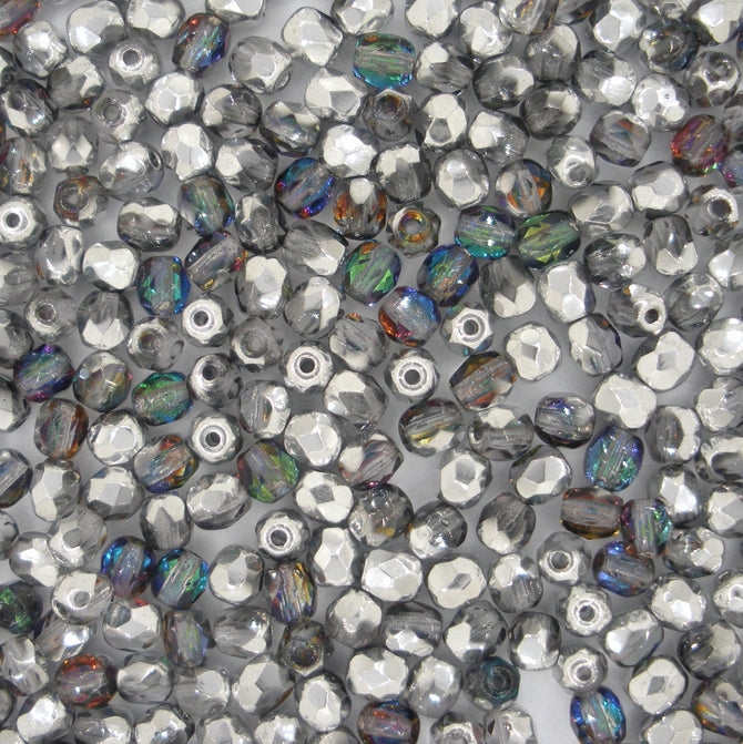 50 x 4mm faceted beads in Silver/Crystal Vitrail