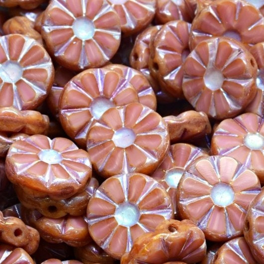 6 x 12mm TC Sunflowers in Pink Coral Picasso with Full AB