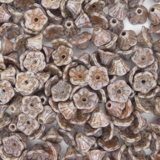 25 x flower cups in Chalk White/Blue Lustre (7x5mm)