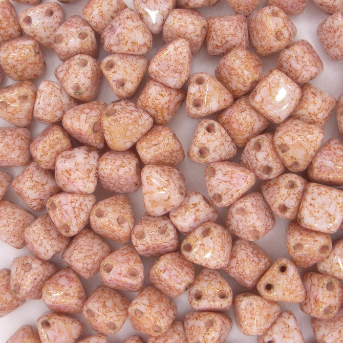 10 x 6mm pyramids in Alabaster/Teracota Red