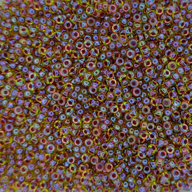 0336 - 10g Size 11/0 Miyuki seed beads in Wine lined Peridot Lustre
