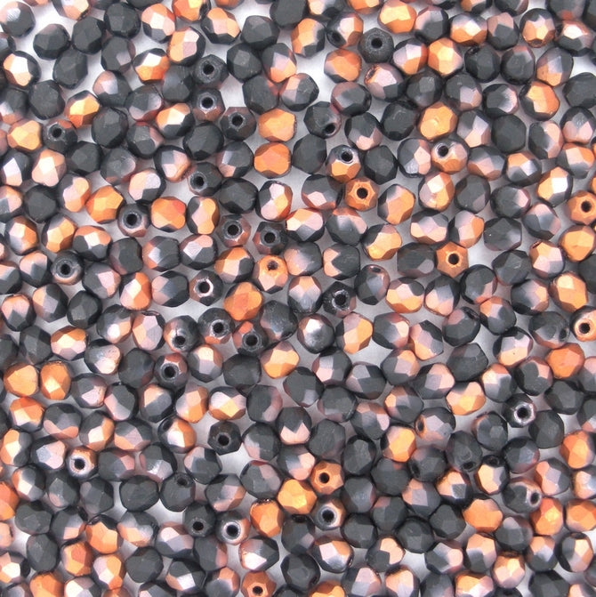 50 x 3mm faceted beads in Matt Black Sunset
