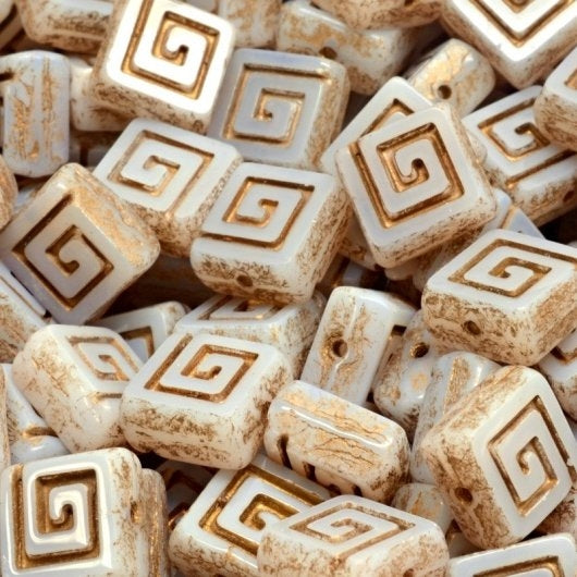 5 x 9mm table cut Celtic Squares in Alabaster with Gold