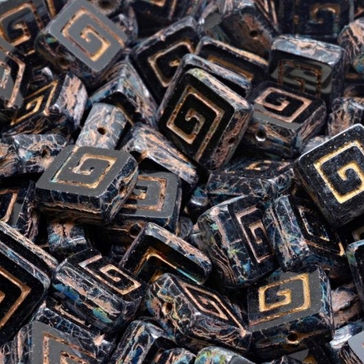 5 x 9mm table cut Celtic Squares in Black Picasso with Gold