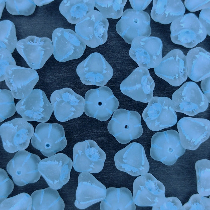 8 x Bell Flowers in Matt Crystal/Turquoise (8x10mm)