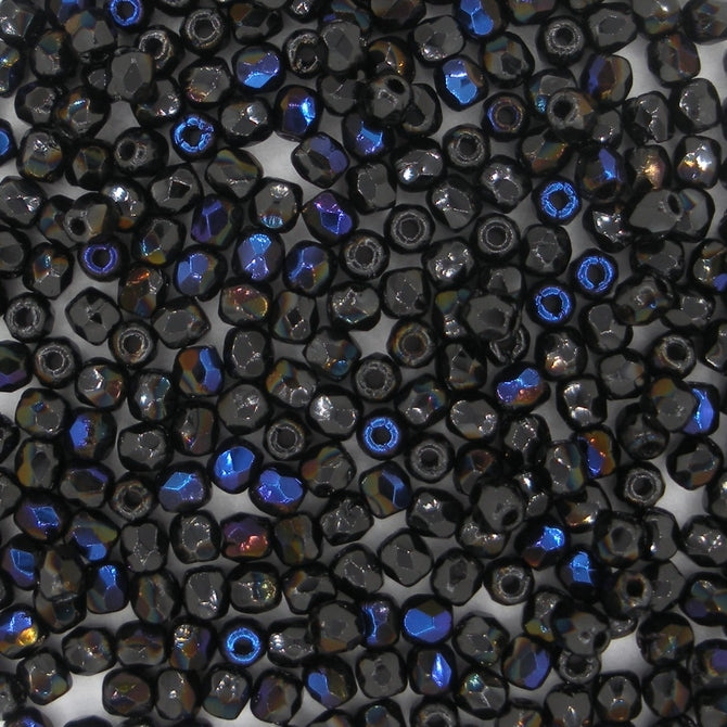 50 x 2.5mm faceted beads in Black/Blue AB