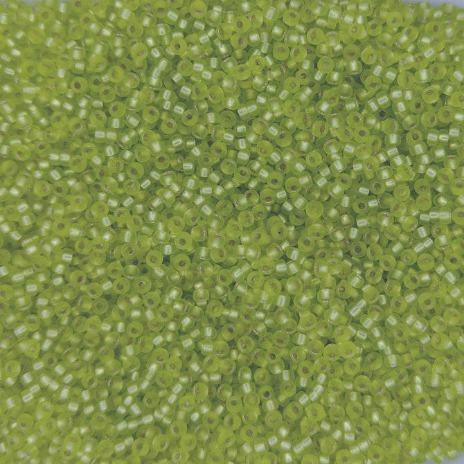 0014F - 5g Size 15/0 Miyuki seed beads in Matt Silver lined Chartreuse