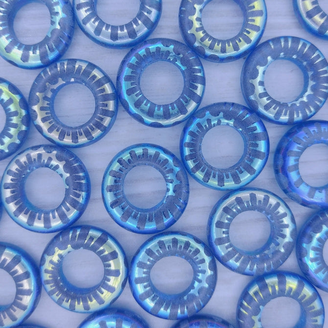 Large 18mm ring in Dark Blue with laser etched fossil