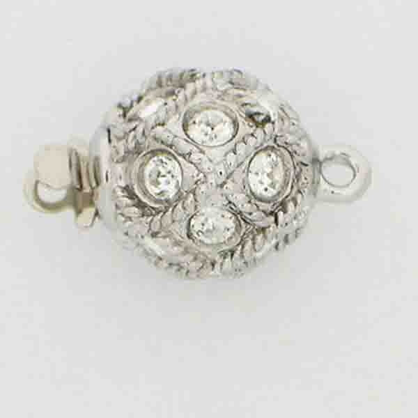 Claspgarten Silver ball clasp with crystals and 1 row 13572 - 10.5mm