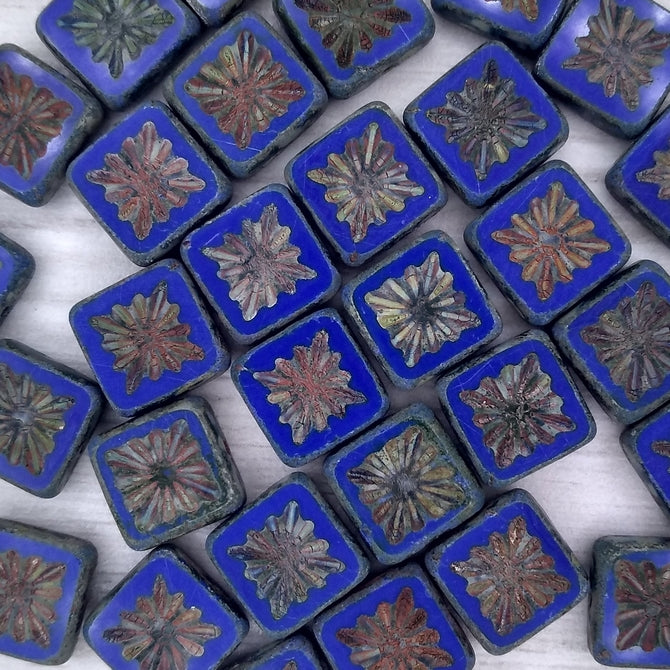 5 x 10mm table cut squares in Matt Opaque Blue Picasso