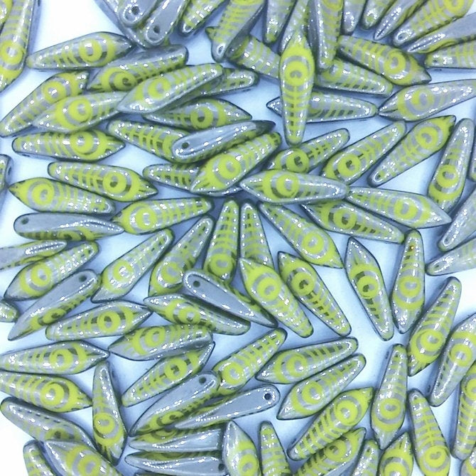 15 x daggers in Grey with Laser etched Yellow Peacock (5x16mm)