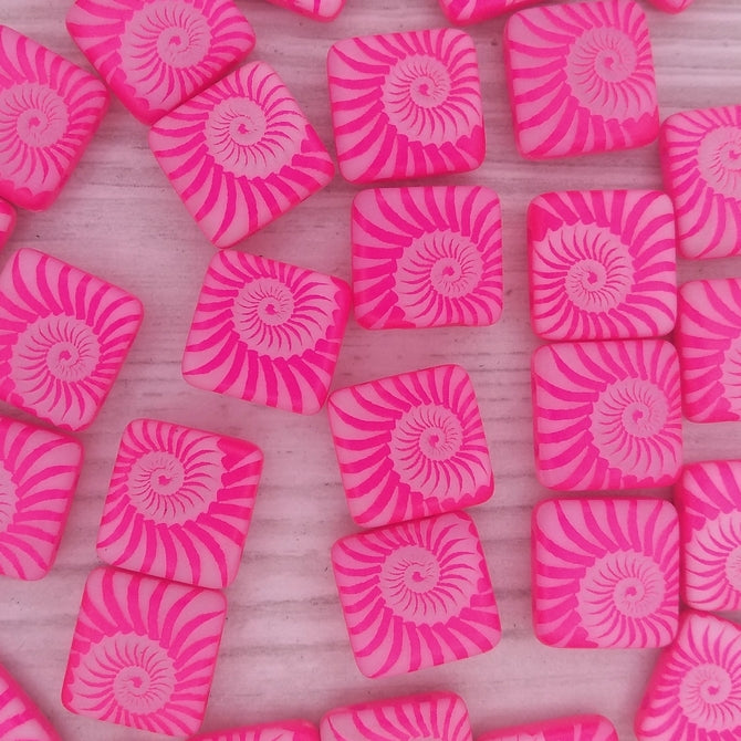 5 x 12mm square beads in Neon Bright Pink with laser etched shell