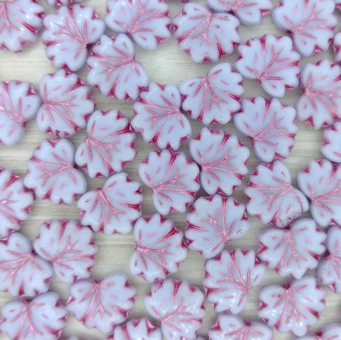 10 x Maple leaves in Pale Opaque Blue with Pink Lustre (13x11mm)