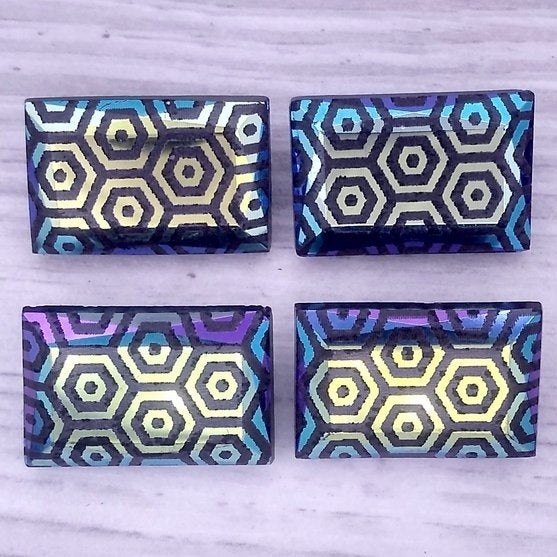 18x12mm rectangular cabochon in Black with Large Hexagon design