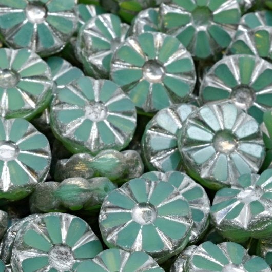 6 x 12mm TC Sunflowers in Olive with Silver