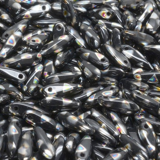 25 x mini daggers in Black with Triangle Peacock spots (3x11mm)