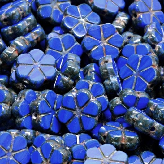 8 x 10mm TC Garland flowers in Opaque Blue Picasso with Gold
