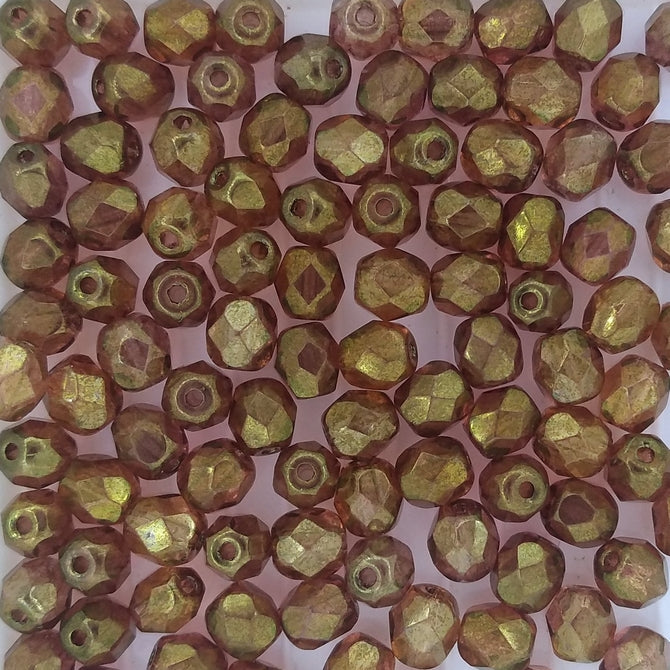 50 x 5mm faceted beads in Salmon Pink Gold Lustre