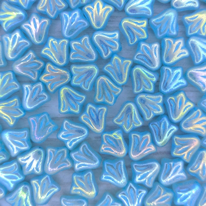 10 x 9mm Lily flowers in R0132 with Full AB and Turquoise Lustre