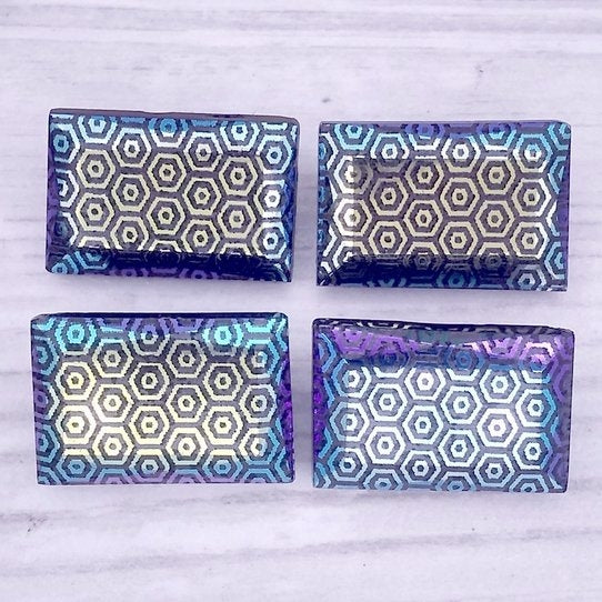 18x12mm rectangular cabochon in Black with Small Hexagon design