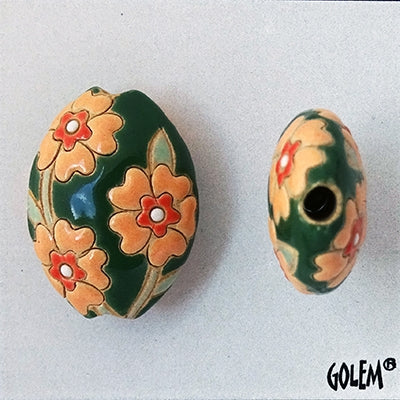 ABC-021-B-M almond bead in Blooming Hearts on Green from Golem Studio