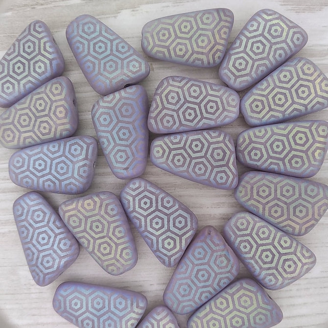 21x14mm bead in Matt Lilac with laser etched Hexagons