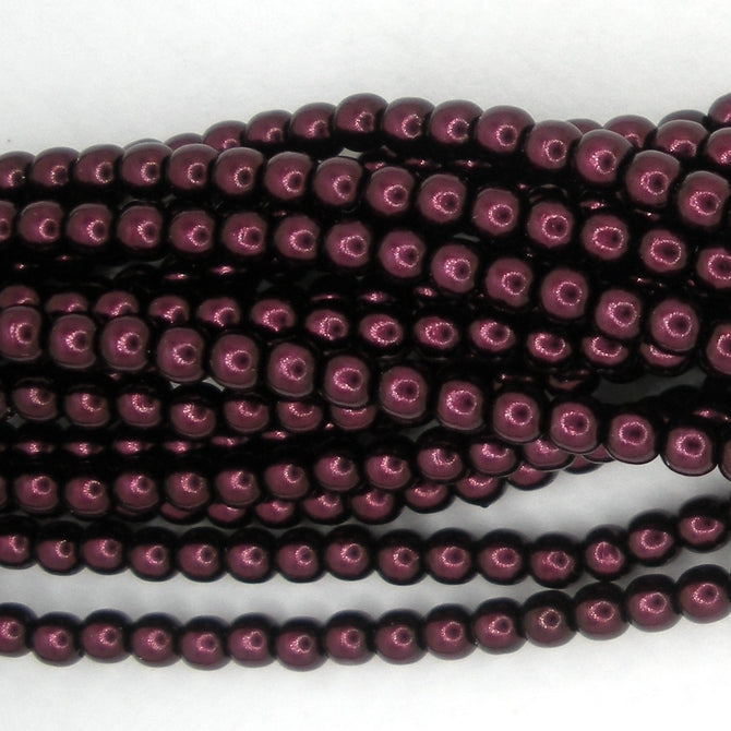 50 x 2mm round pearls in Burgundy