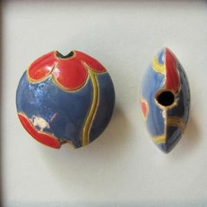 CLB-014-B-M lentil bead in Poppies on Blue from Golem Studio