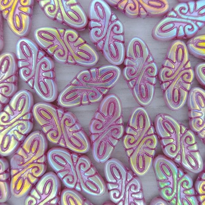 4 x Arabesque beads in Pink Strawberry Cream AB (19x9mm)