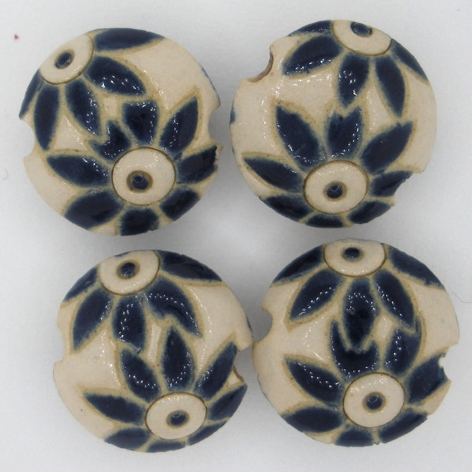 CLB-007-C-S lentil bead in Dark delft flowers from Golem Studio