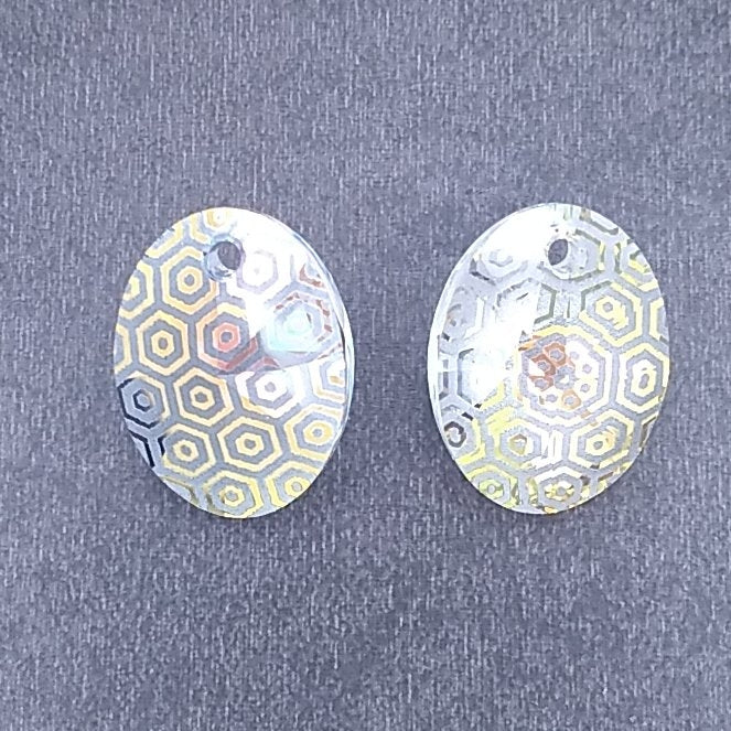 18mm Oval Pendant in Crystal with laser etched Small Hexagon pattern (Swarovski)