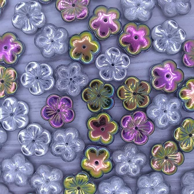 5 x 14mm flowers in Crystal Vitrail