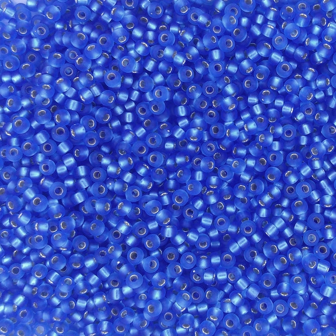 0019F - 50g Size 11/0 Miyuki seed beads in Matt Silver lined Sapphire