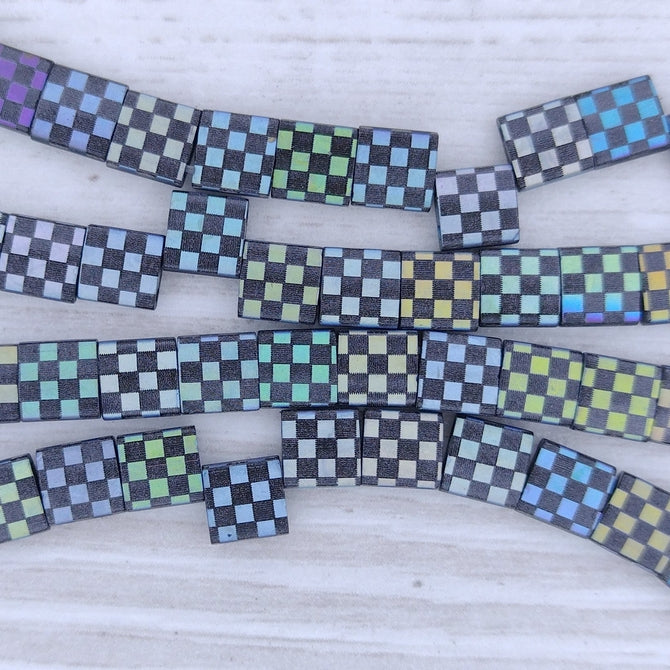 25 x Tila beads in Matt Black with Chessboard design