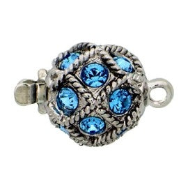 Claspgarten Silver ball clasp with Aquamarine crystals and 1 row 13572 - 10.5mm