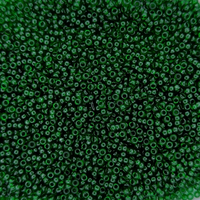 0156 - 25g Size 15/0 Miyuki seed beads in Transparent Dark Emerald