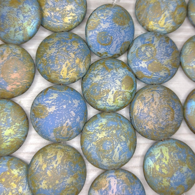 2 x 20mm lentil beads with laser etched Matt Earth design