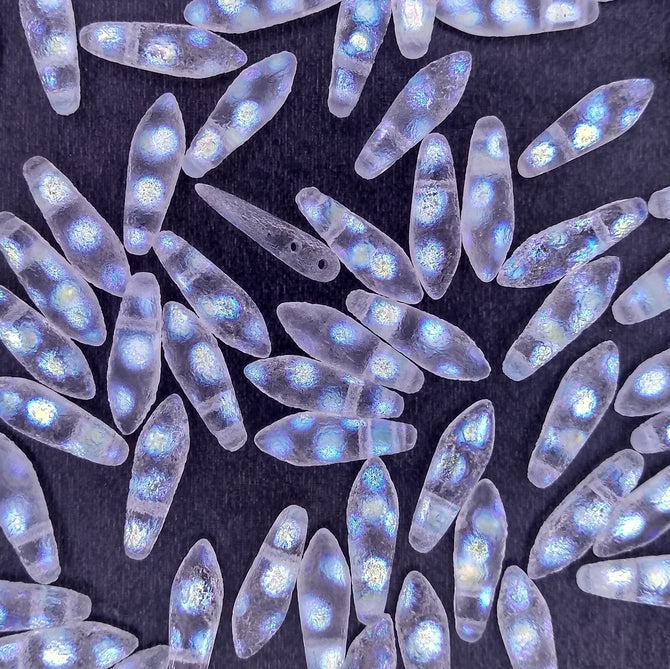 10 x two hole daggers in Etched Crystal AB with Dots (5x16mm)