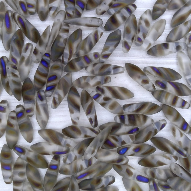 10 x two hole daggers in Matt Crystal Azuro Stripes (5x16mm)