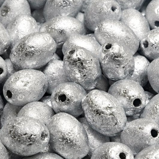 5 x Olive beads in etched Silver (13x10mm)