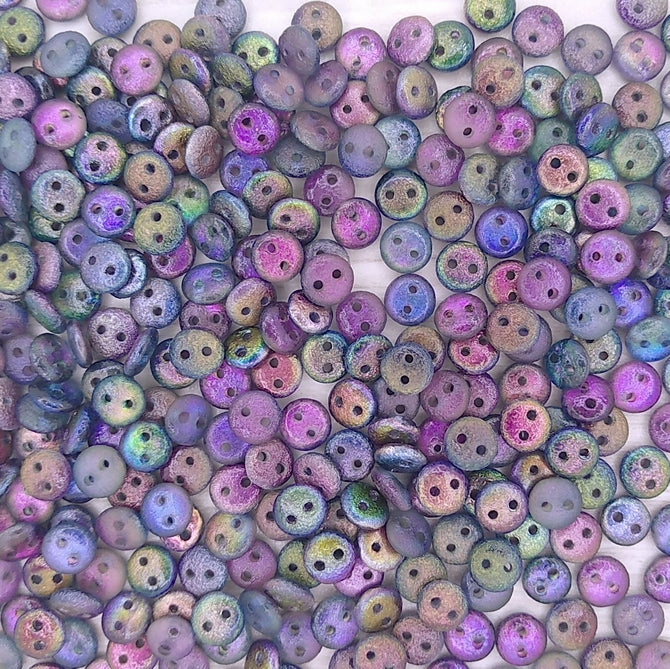 50 x two hole lentils in etched Magic Blue