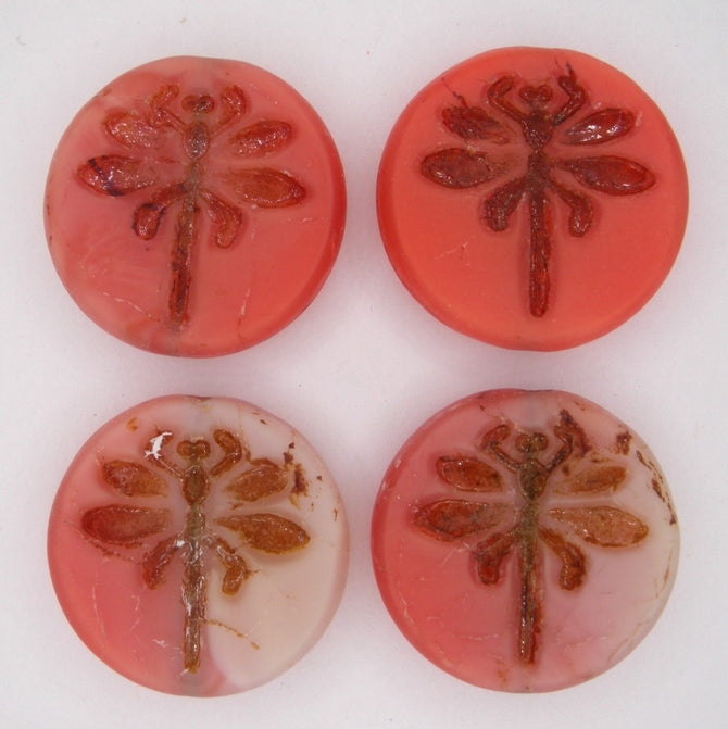 23mm dragonfly bead in Matt Orange and Cream