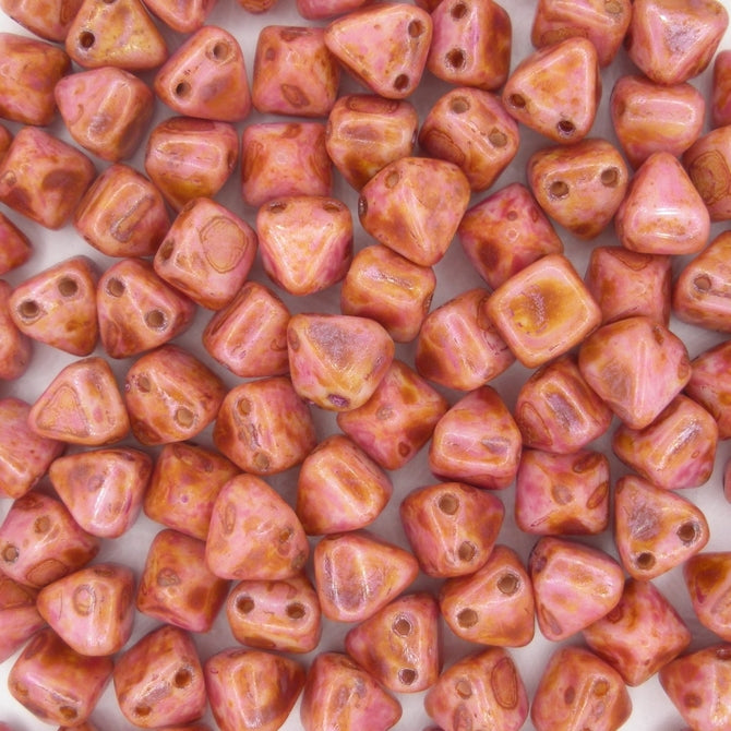 10 x 6mm pyramids in Alabaster/Red Brown Travertin