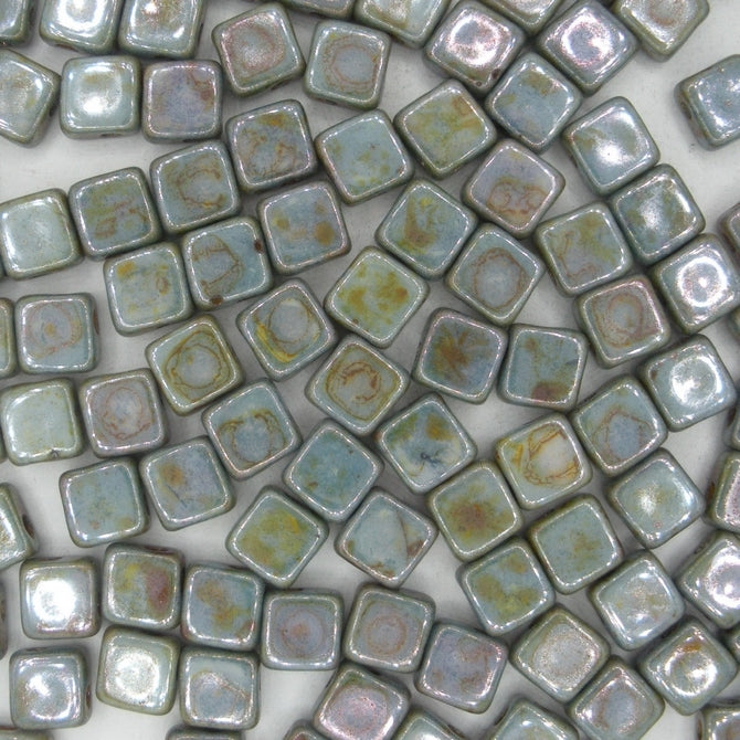 25 x 6mm Silky beads in Alabaster/Blue Lustre