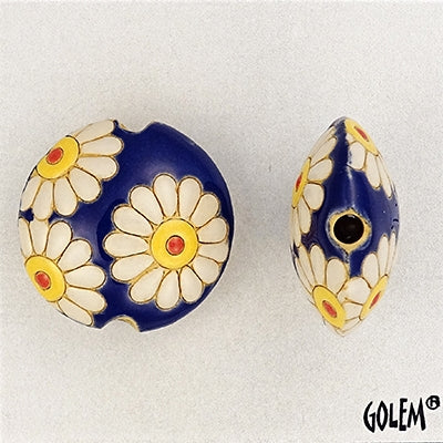 CLB-008-I-M - lentil bead in Daisies on Deep Blue from Golem Studio