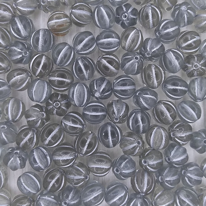 10 x 9mm melon beads in Black Diamond/Silver